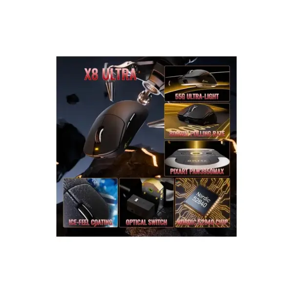 Мишка Attack Shark X8 Ultra Wireless/Bluetooth Black (X8ULTRAB_AS)