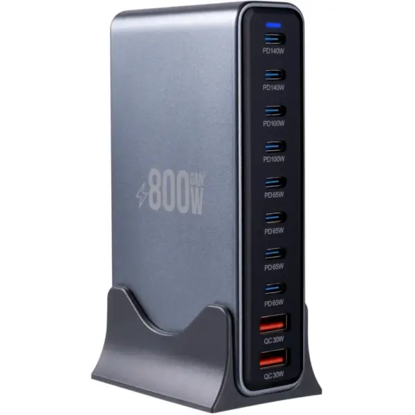 Зарядний пристрій XoKo 8xUSB-C PD 65 - 140W + 2xUSB QC30W GaN3 800W (XK-QC-800)