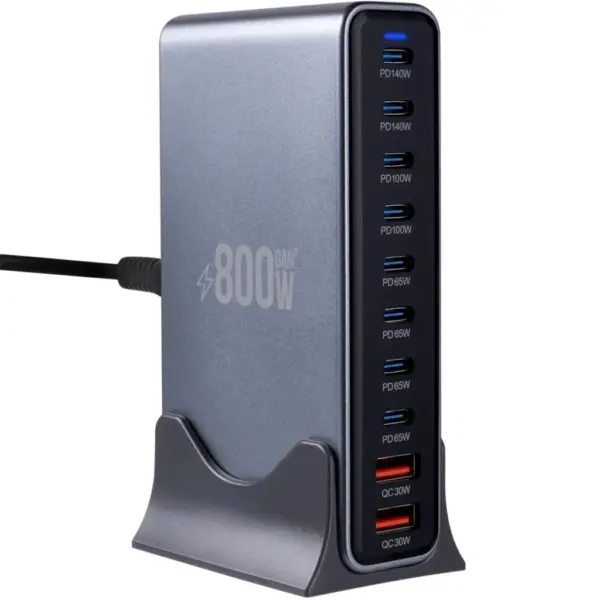 Зарядний пристрій XoKo 8xUSB-C PD 65 - 140W + 2xUSB QC30W GaN3 800W (XK-QC-800)